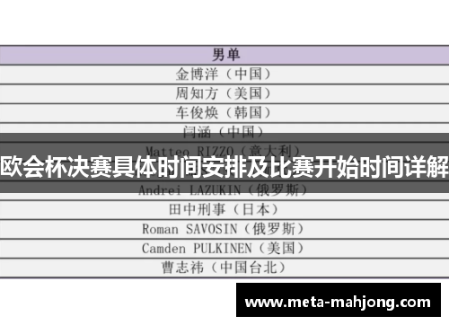欧会杯决赛具体时间安排及比赛开始时间详解 欧会杯决赛具体时间安排及比赛开始时间详解